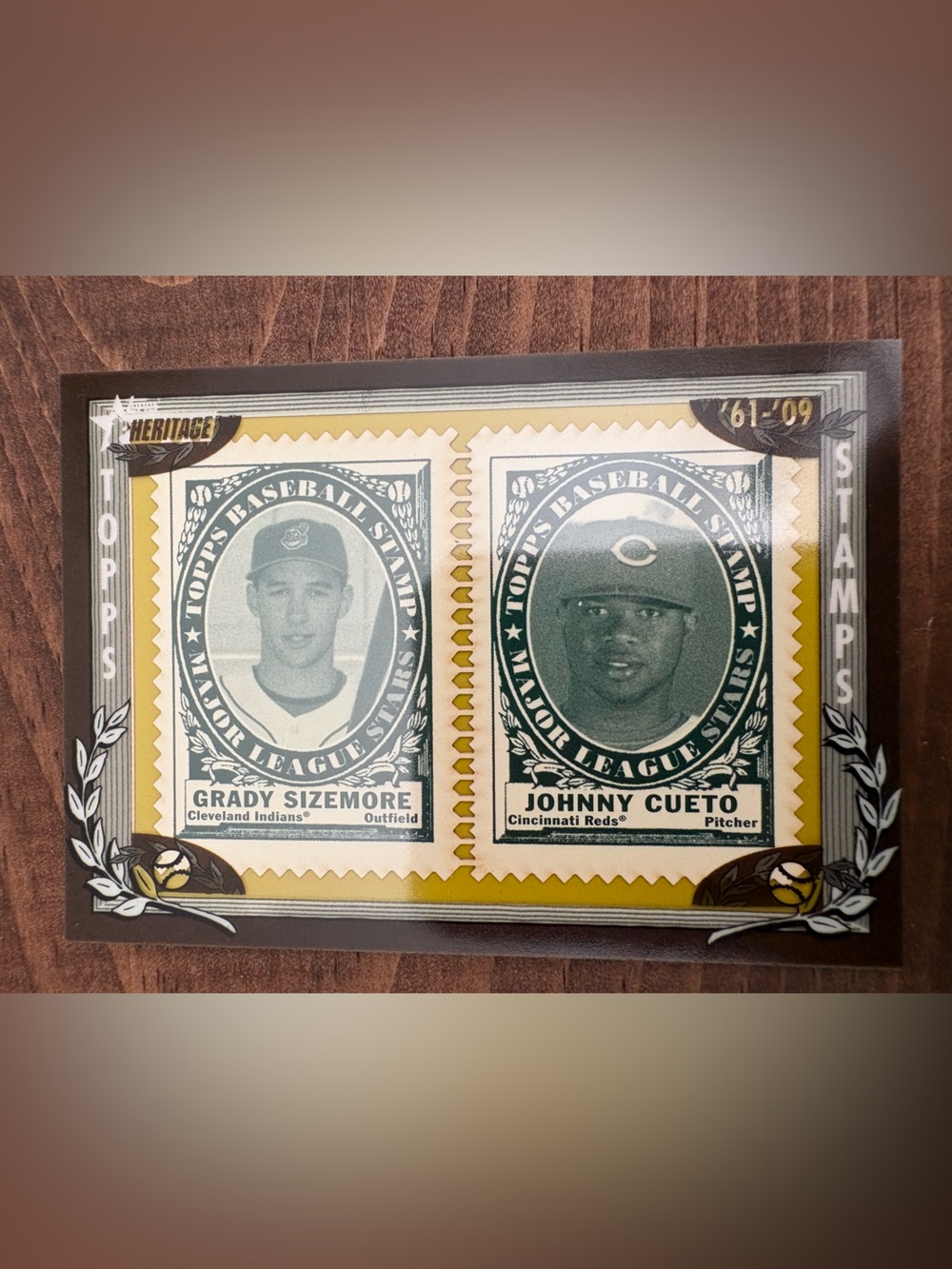 2010 Topps Heritage DUAL Stamp Grady Sizemore Johnny Cueto MLB #rd 28/50 - Picture 1 of 3